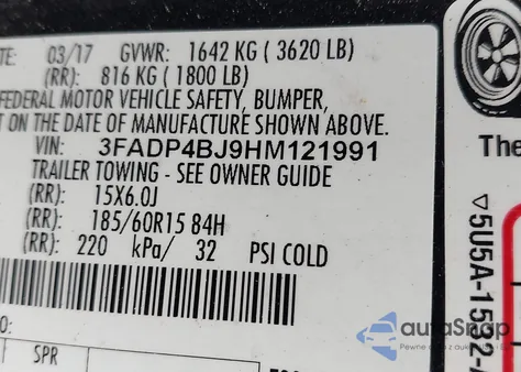 2017 Ford Fiesta Se z USA, uszkodzony, nr VIN 3FADP4BJ9HM121991